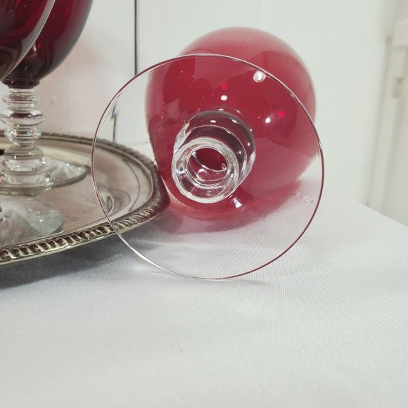 Duncan Miller Ruby Red water wine goblet 5 5/8" blown glass stemware USA - Picture 6 of 10